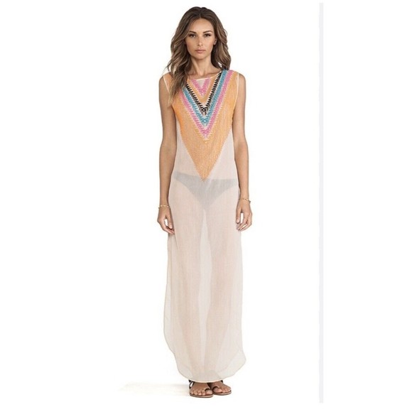 Mara Hoffman Other - Mara Hoffman Chiffon Beaded Dashiki in Stone XS/S
